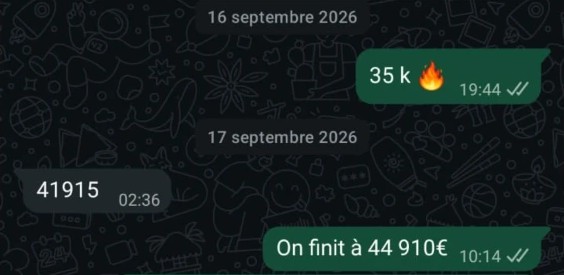Message WhatsApp : on finit à 44 910 €